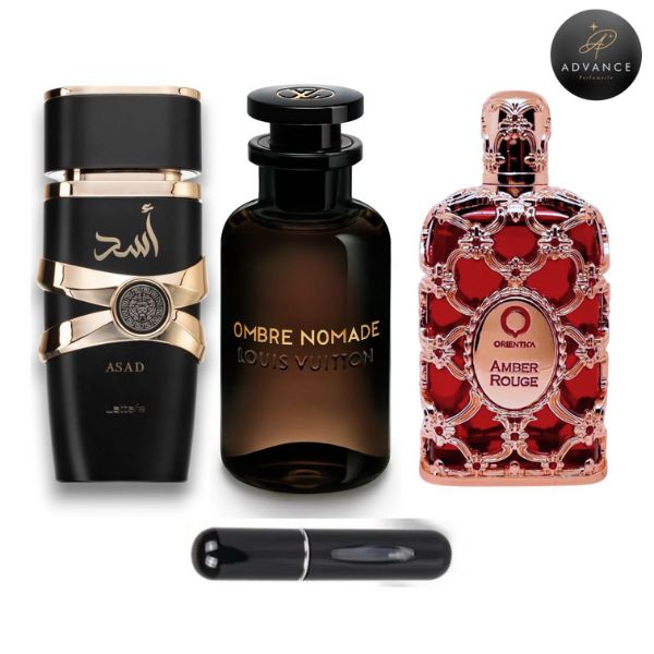 KIT 3 PERFUMES (ASAD+NOMADE+AMBERROUGE)