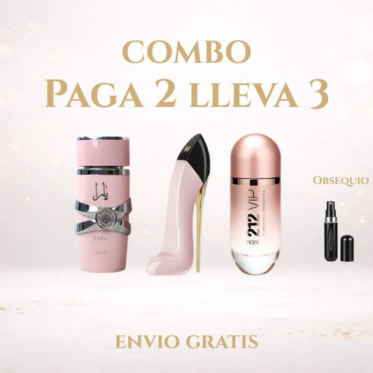 Combo 212 Vip Rose + Yara + Good Girl Blush + Perfumero