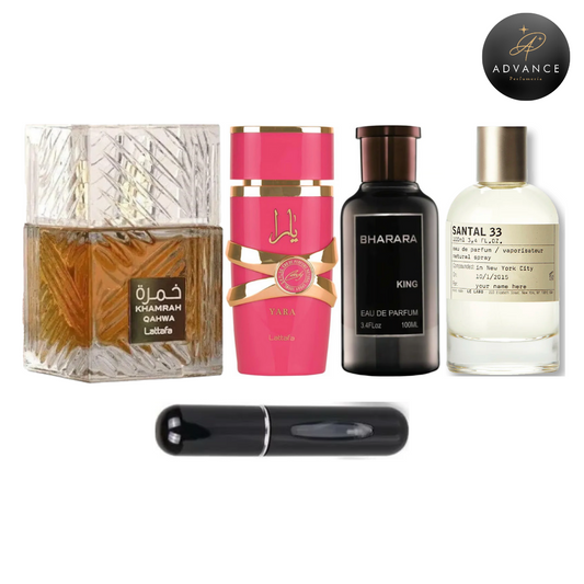KIT 4 PERFUMES (KHAMQAHWA+YARACANDY+BHARARA+SANTAL)