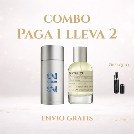 KIT 2 PERFUMES (212 MEN + SANTAL 33 100ML + PERFUMERO)