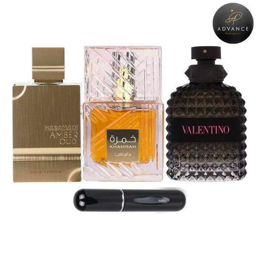 KIT 3 PERFUMES (AMBER OUD+BORNINROMA+KHAMRAH 100ML)