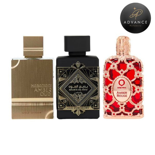 KIT 3 PERFUMES (AMBEROUD+OUD GLORY+ROUGECAJA)
