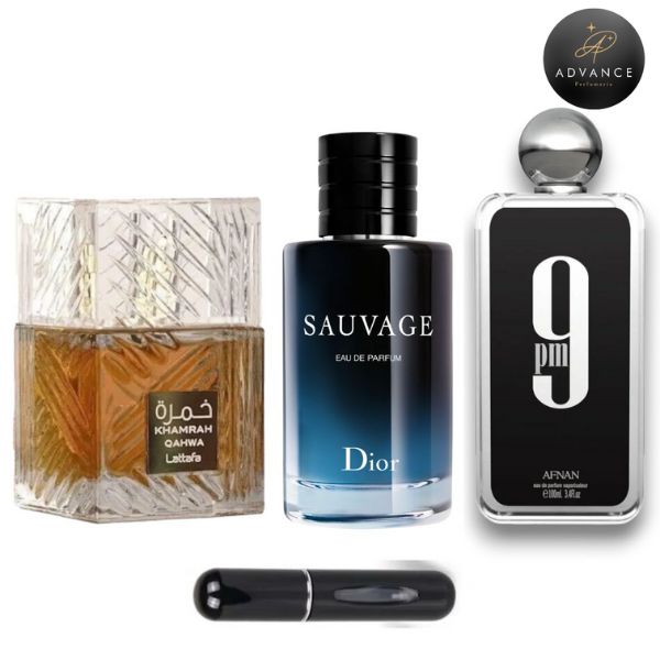 KIT 3 PERFUMES (SAUVAGE+9PM+KHAMRAHQAHWA)