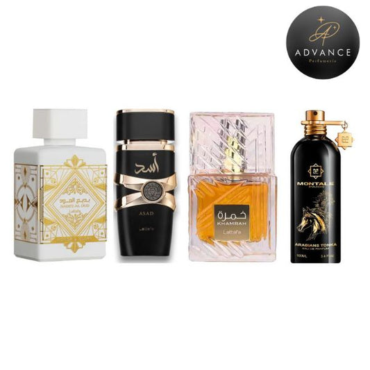 KIT 4 PERFUMES (Honor&Glory-Asad-Khamrah-ArabiansTonka)