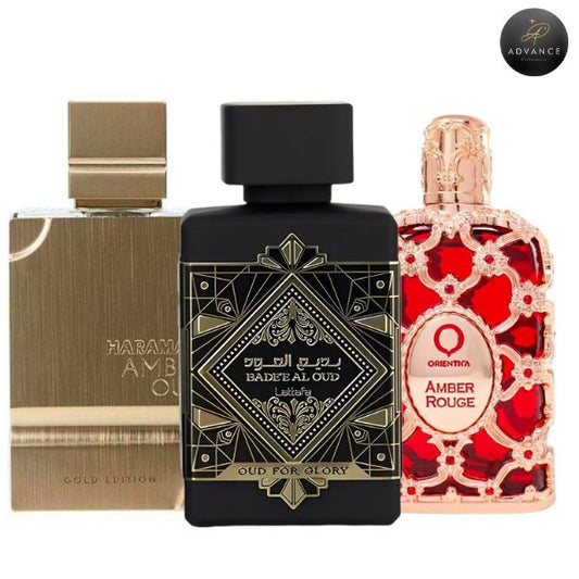 KIT 3 PERFUMES (AMBERGOLD+OUDFORGLORY+AMBERROUGE)