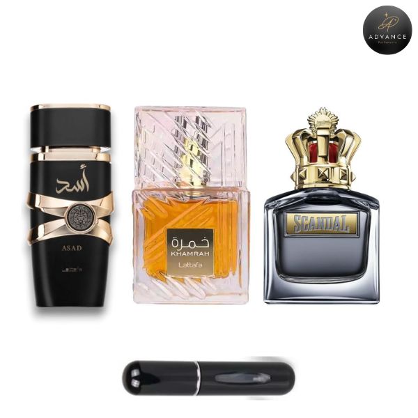 KIT 3 PERFUMES (ASAD+KHAMRAH+SCANDALMEN)
