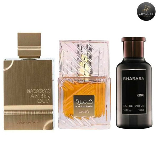 KIT 3 PERFUMES (AMBERGOLD+KHAMRAH+BHARARA)