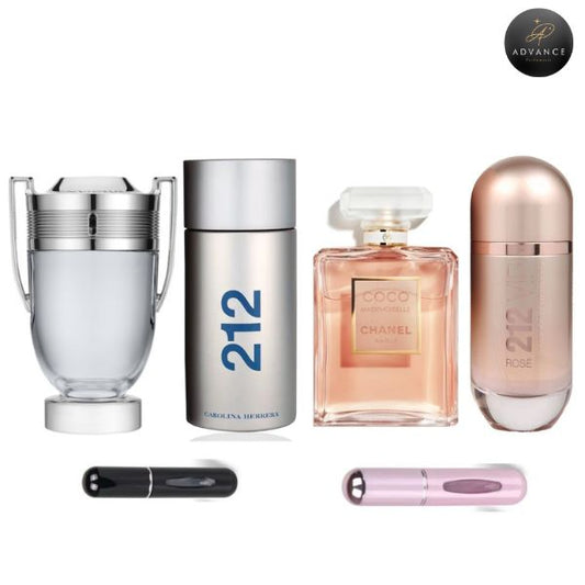 KIT 4 PERFUMES (INVICTUS+212MEN+CHANEL+212VIP))
