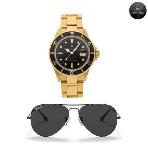 RELOJROLEX SUBMARINERDORADO+GAFAS RAYBAN