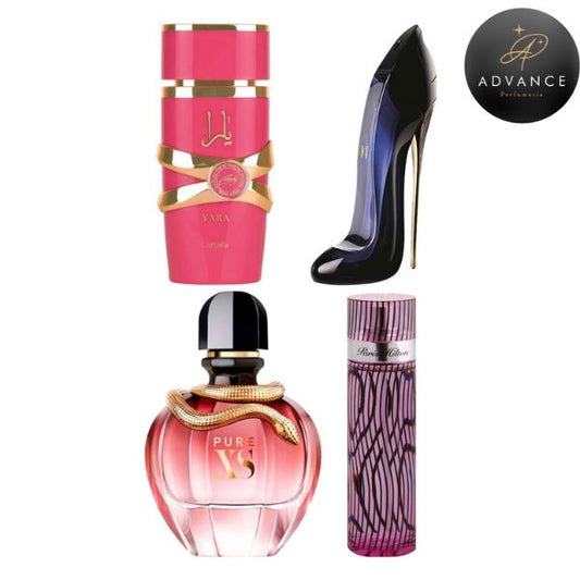 KIT 4 PERFUMES (YARACANDY+GOODGIRL+PUREXSDAMA+PARISHILTO 100ML)