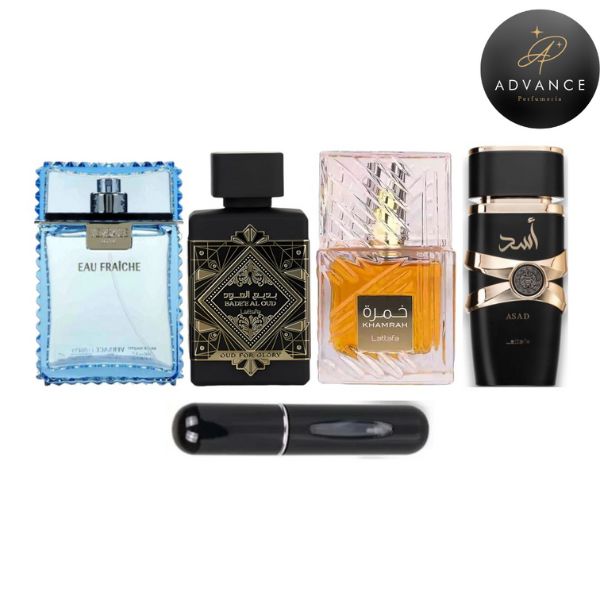 KIT 4 PERFUMES  (FRAICHE+OUDGLORY+KHAMRHA+ASAD)