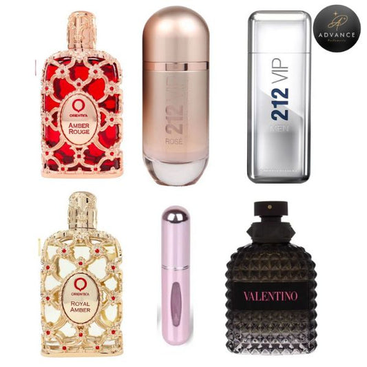KIT 5 PERFUMES (ROUGE+ROYAL+VIPMEN+BORNINROMA+212ROSE)