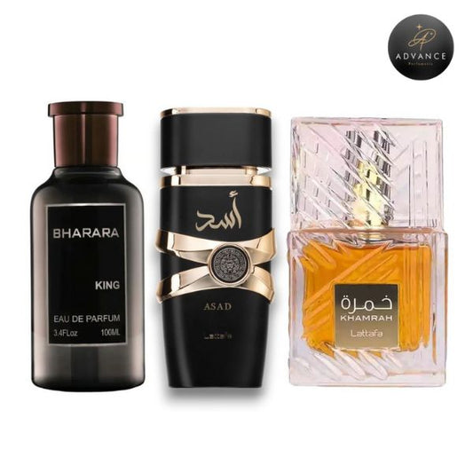 KIT 3 PERFUMES ( BHARARA+ASAD+KHAMRAH)