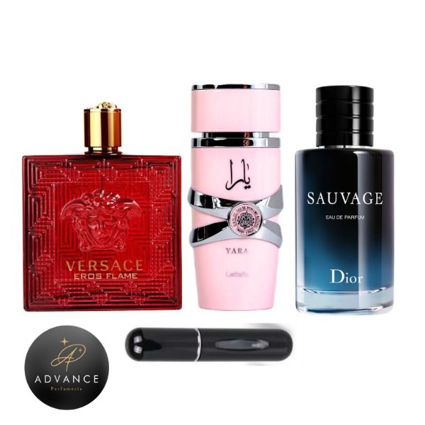 KIT 3 PERFUMES (FLAME+YARA+SAUAVAGE)