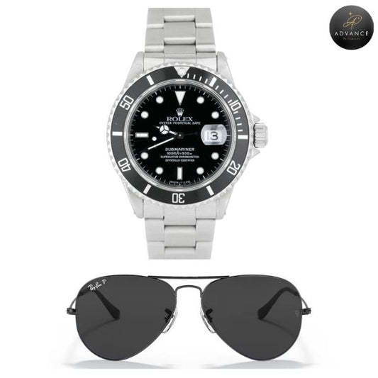 RELOJ PLATA NEGRO + GAFAS RAYBAN