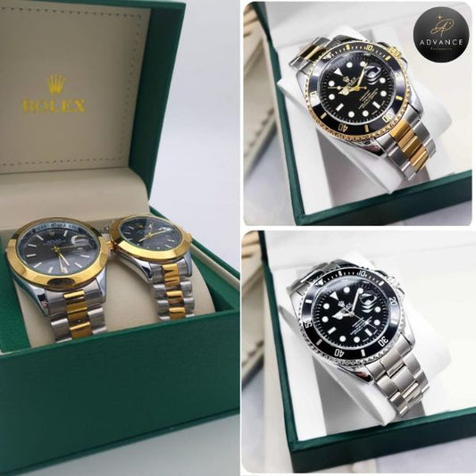 RELOJES DE PAREJA+BICOLORNEGRO+PLATANEGRO