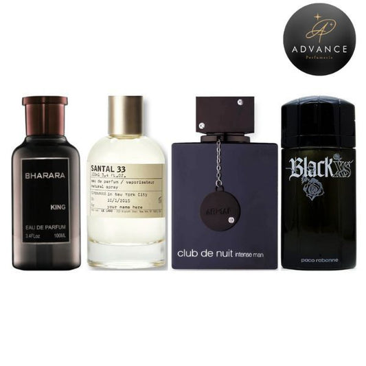 KIT 4 PERFUMES(BHARARA+CLUBNUIT+SANTAL33+BLACKXS 100ML)