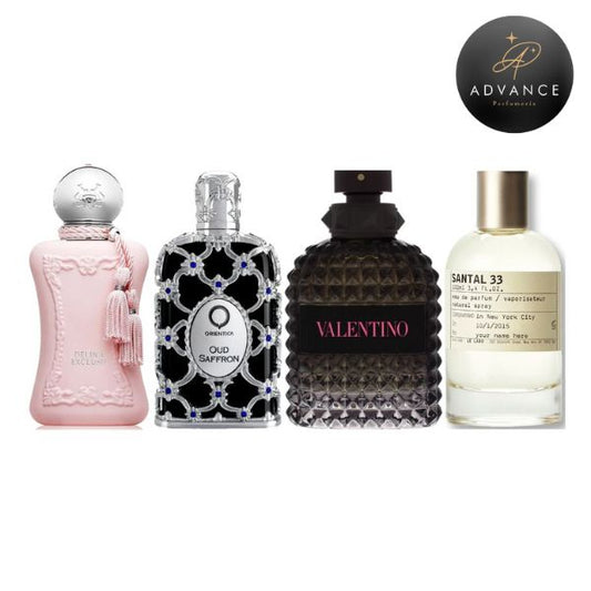 KIT 4 PERFUMES (DELINA+SANTAL33+BORNINROMA+OUDSAFFRON)