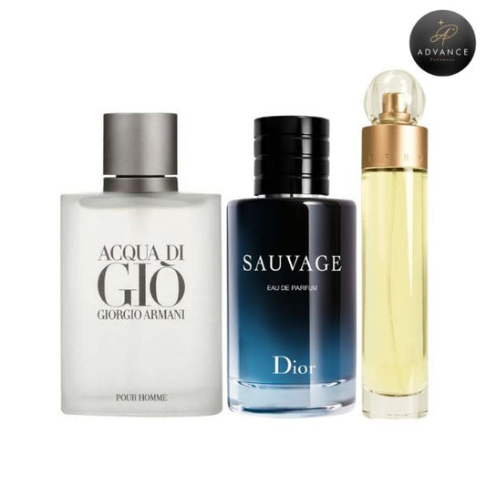 KIT 3 PERFUMES (ACQUADIGIO+360WOMAN+SAUVAGE 100ML)