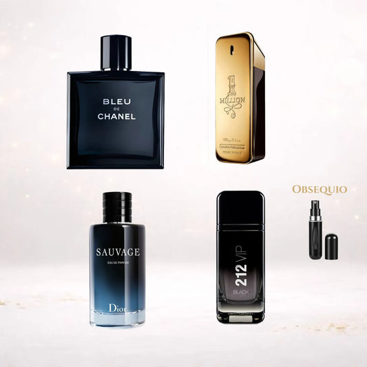 Kit Exclusivo 4x3 Bleu Chanel · Sauvage · 212 Vip Black · One Million